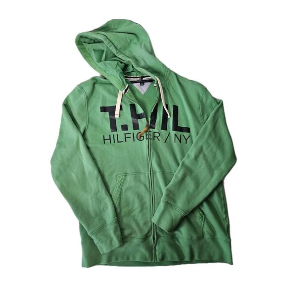 Tommy Hilfiger Men's Big Logo Full Zip Hoodie Size XL Green Navy Letters - Picture 7 of 9